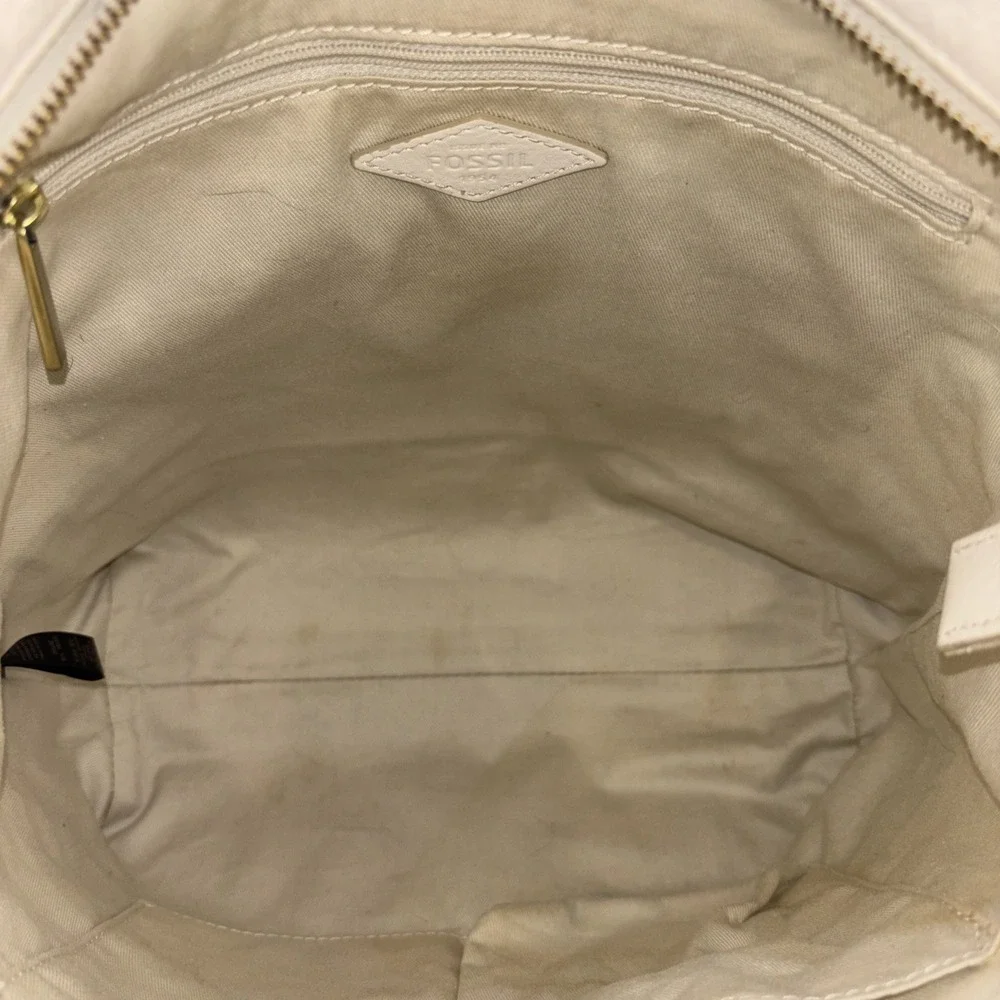 Fossil Maya Collection Hobo Cream & Blue Leather Canvas Adjustable Crossbody EUC